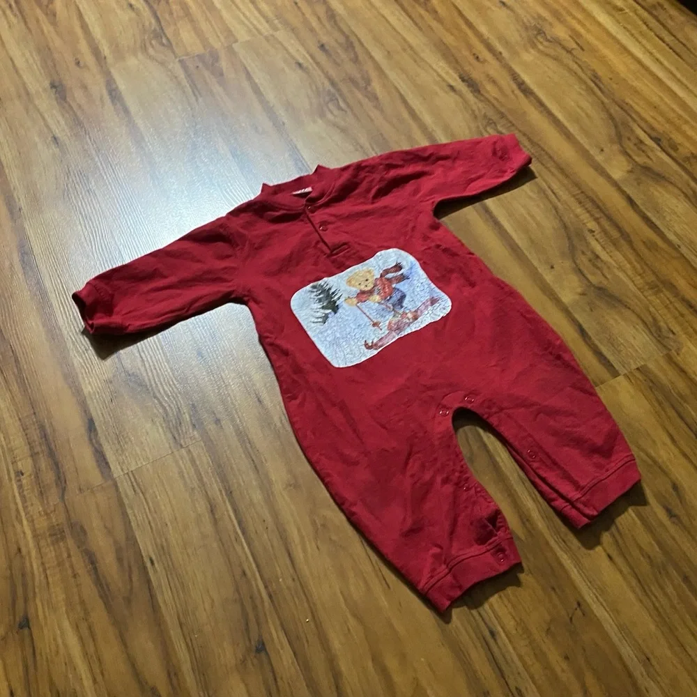 Blue Jean Teddy One Piece Long Sleeve With Snap Closure Size 12 months